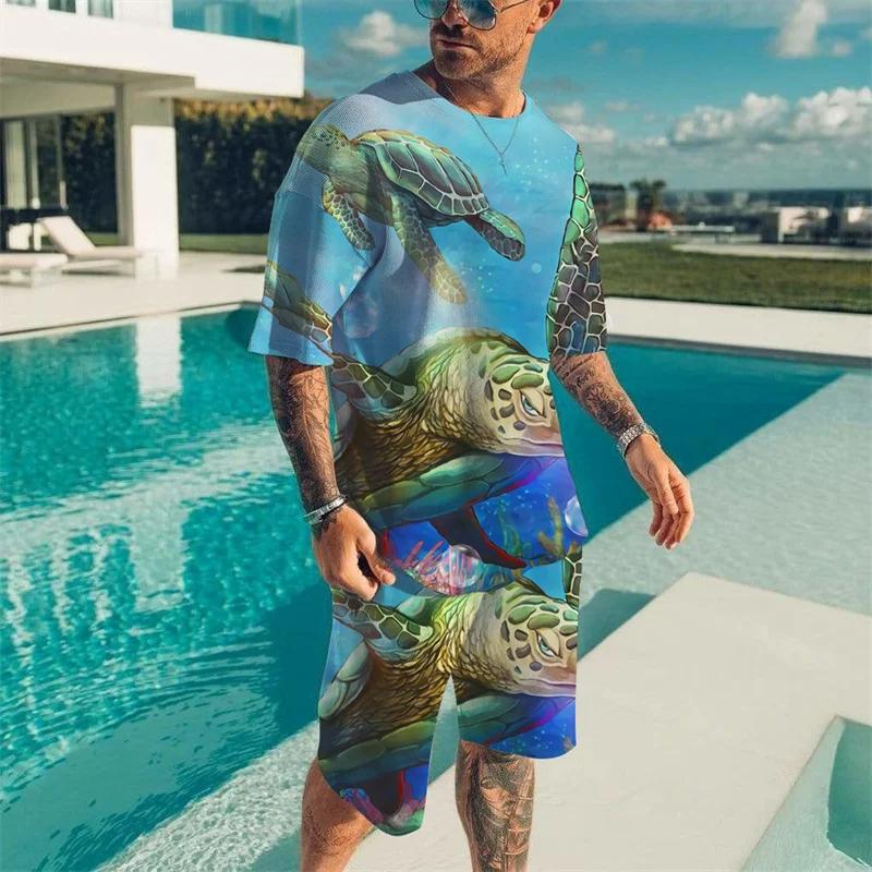 

Летние мужские футболки + шорты, комплект из 2 предметов, повседневные комплекты с шортами в праздничном стиле с 3D-принтом, модная пляжная спортивная одежда с круглым вырезом 6XL