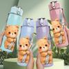 1PC Bear Holding Spoon Cute Cartoon Print 750ml Color Plastic Sports Water Bottle Leakproof Flip Straw Lid Suitable for Sports Office Home Use