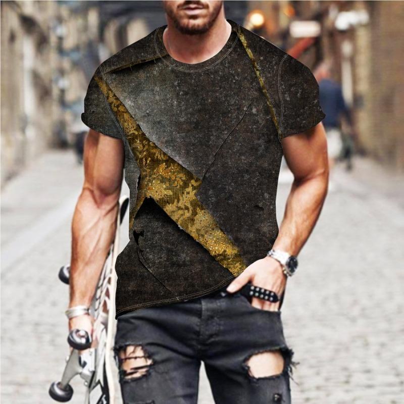 

Summer Men s T-shirt 3D Letter Printed Round Neck Short Sleeved T-shirt S