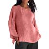 Long Sleeved Round Neck Solid Color Top Cotton and Linen Women’s Blouses & Shirts
