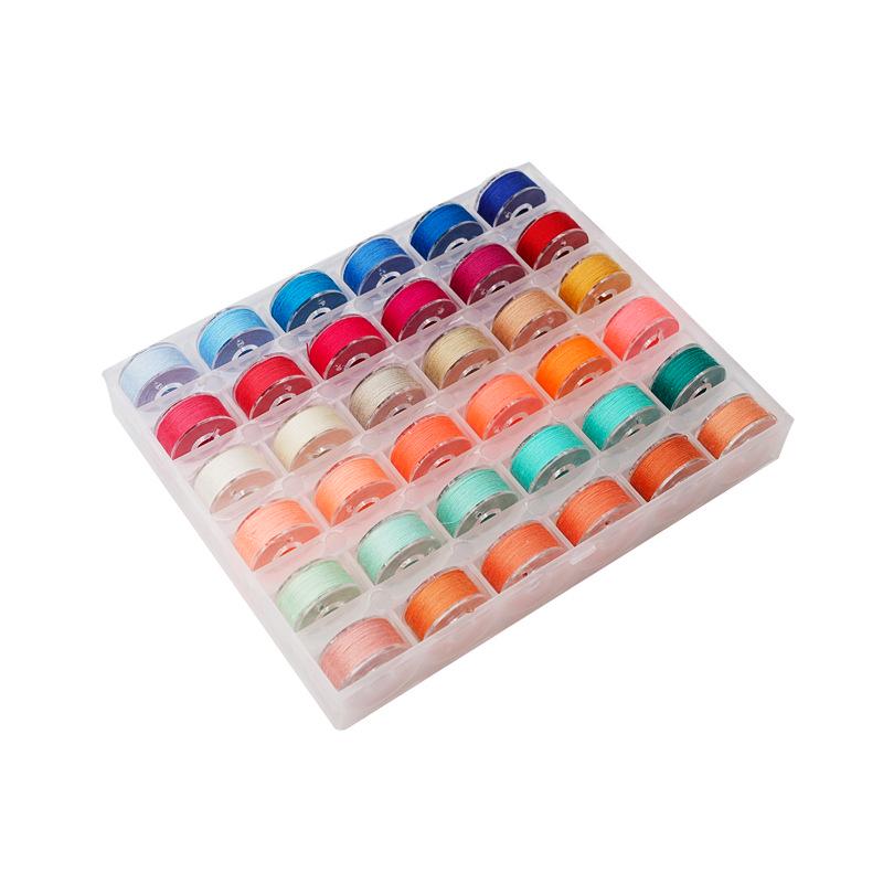 Transparent Bobbin Case with 36 Slots and Colorful Threads