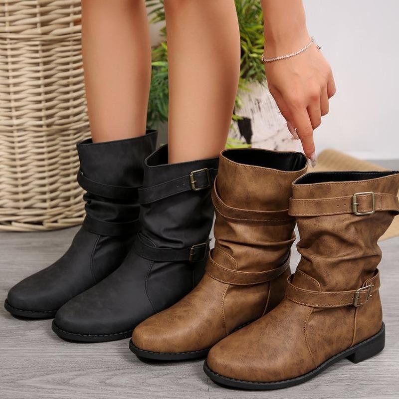 Large Size Short Boots Women's Wind Low Heel Piled Boots One Pedal Autumn and Winter New Boots Women