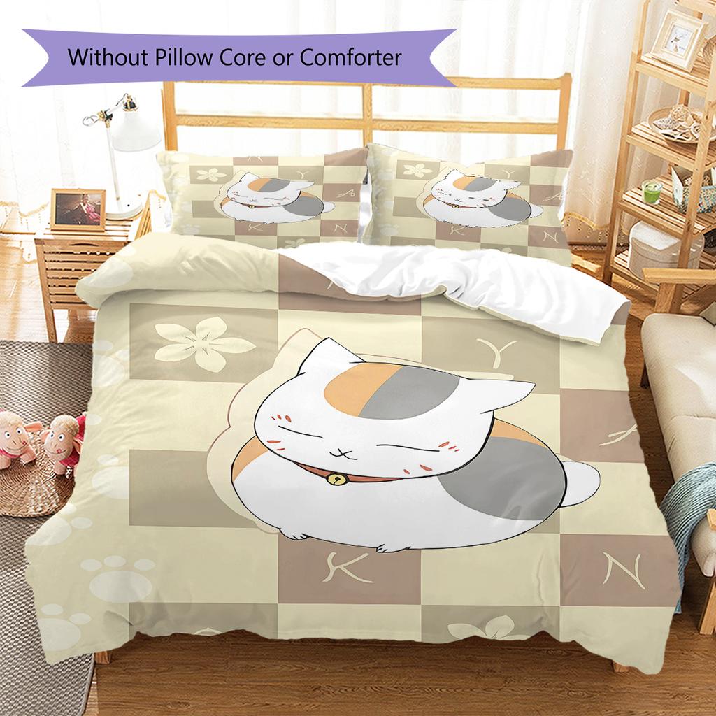 Nyanko Sensei Muster Bettwäsche, Steppbett Set Bettbezug Kissenbezug Zuhause Geburtstagsgeschenk (1 Bettbezug + 2 Kissenbezüge, ohne Füllung)
