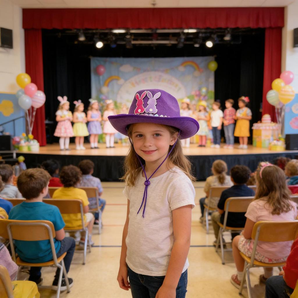 Kids Easter Cowgirl Hat Non-Woven Bunny Ear Cowboy Party Favors Kids Costume Easter Cowgirl Hat For Party Celebration Carnival