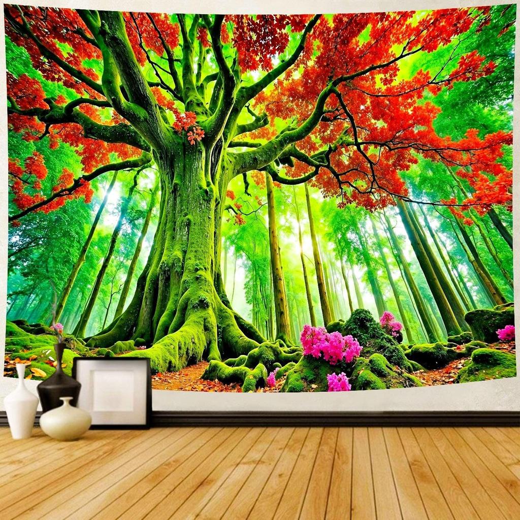 Delur Forest Pathway Tapestry Sunset Tropical Rainforest Nature Tree Tapestry Wall Hanging Sunrise Scenic Natural Green Landscap