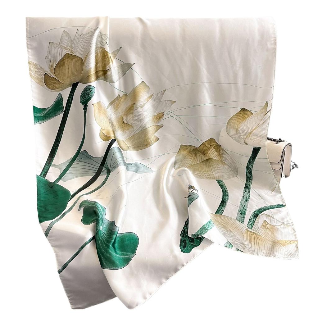 Lijin Wrought Long Scarf Oil Painting Flower Print Long Silk Scarf Spring and Autumn Premium Feeling Scarf