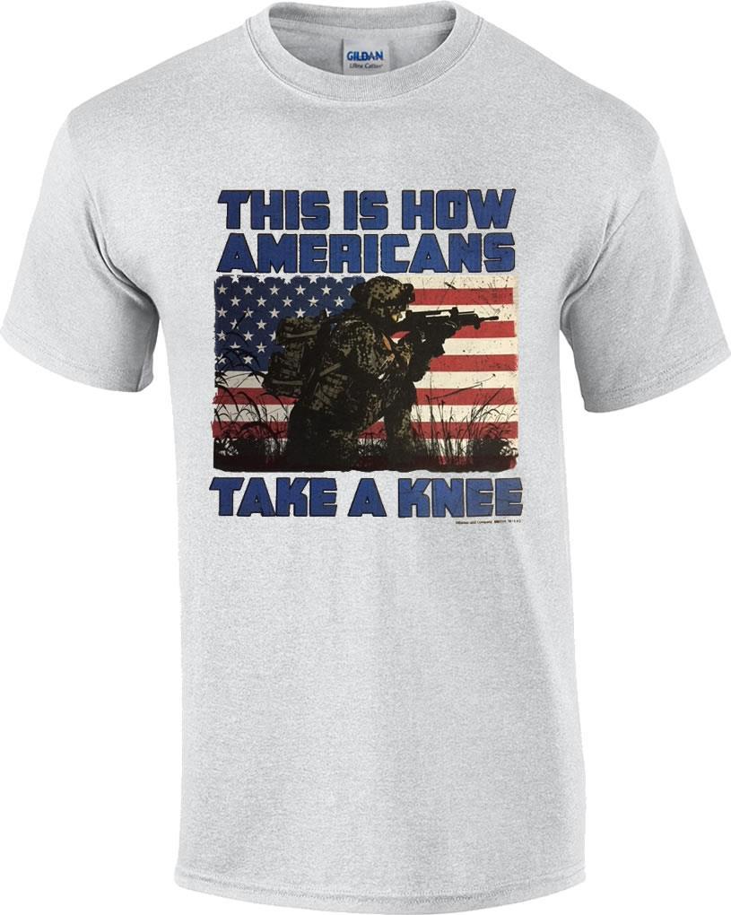 TALL This Is How Americans Take A Knee Patriotic Soldier Veteran NFL T-Shirt L
