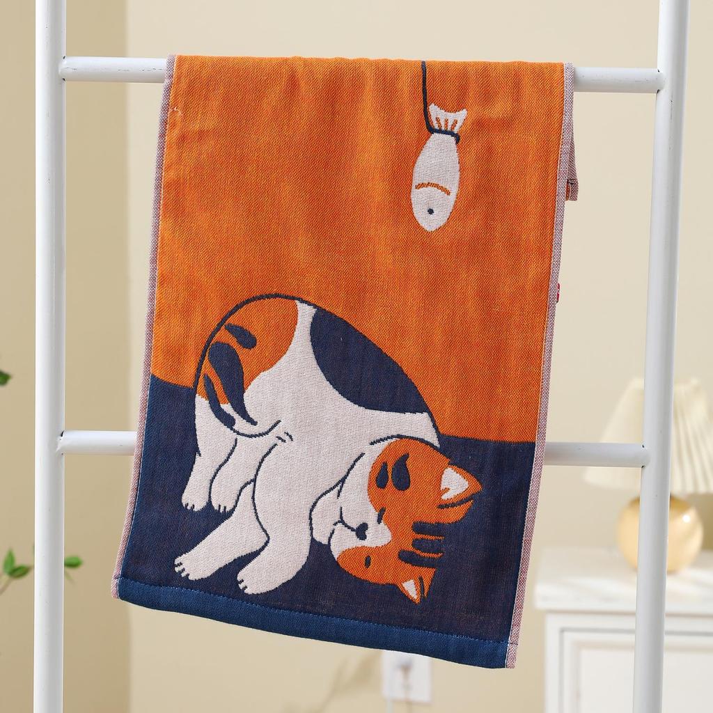 Zhiyang Creative Gauze Infant Face Towels - Naughty Cat Design for Kids' Parties