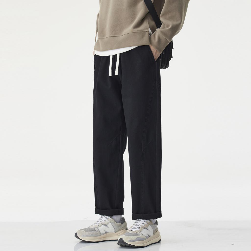 Minger | Autumn new splicing elastic waist overalls men's loose wide-leg cotton micro-cone casual pants