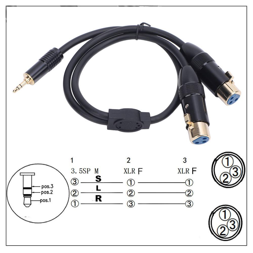 1/8in Jack 3.5mm for TRS Male To Dual XLR Female Cable Active Speaker Connection Cable  Speakers