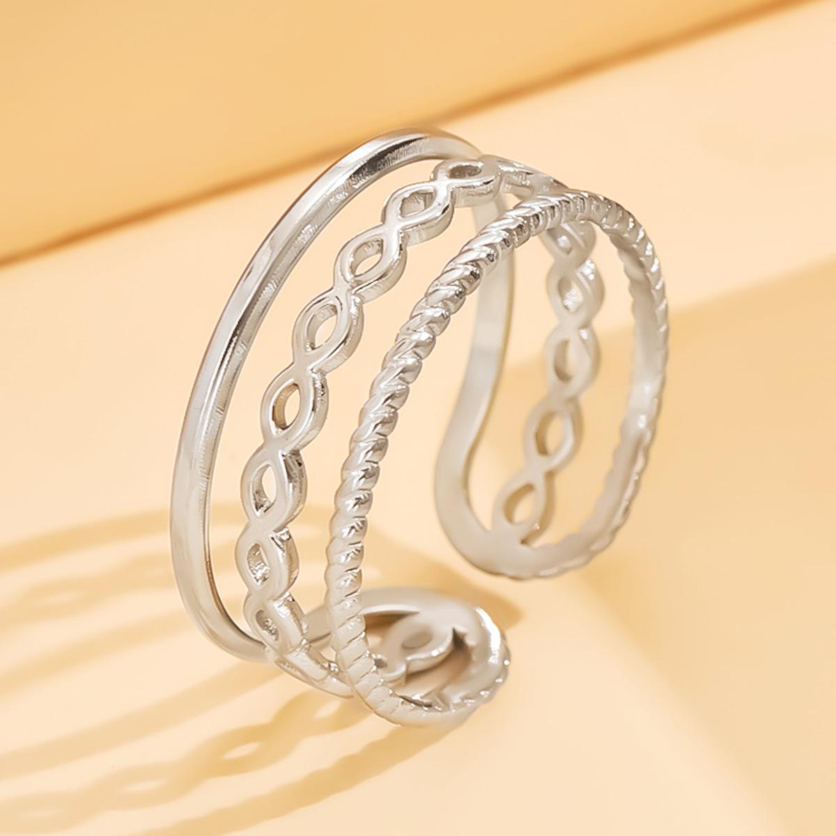 INS Style Multi-layered Stainless Steel Ring, 18K Gold Plated Jewelry