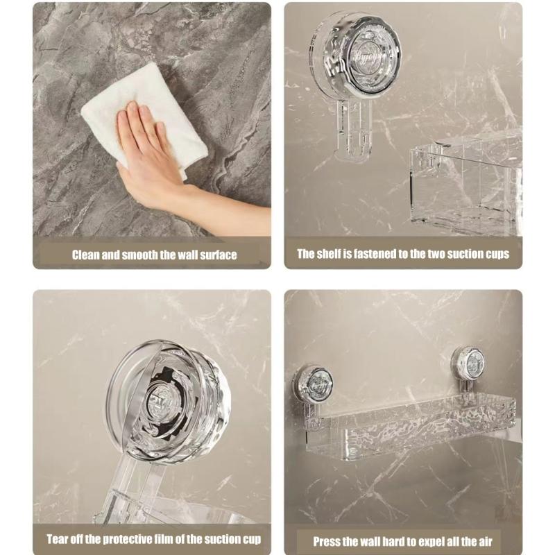 Easy Install Shower Shelf for Bathroom Wall Mounted Suction Cup Faucet Storage Rack Shampoo and Accessories Holder