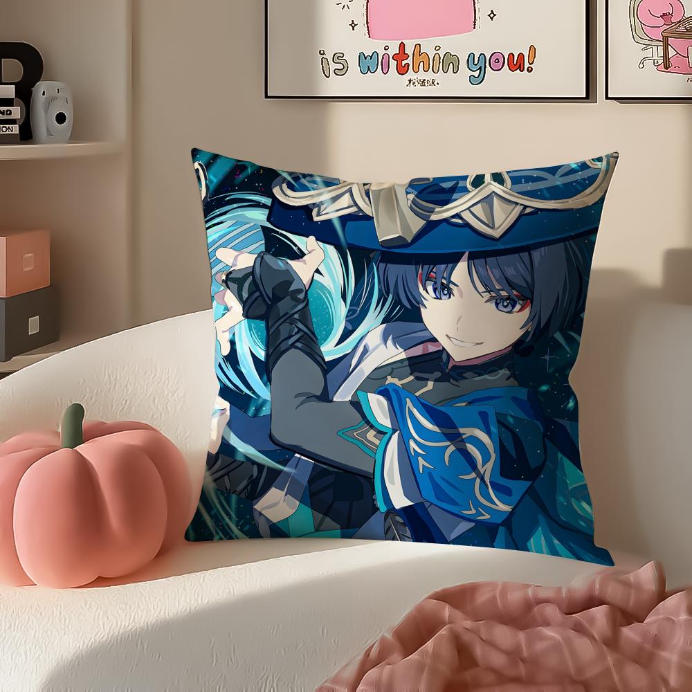 

Game Genshin Wanderer Scaramouche Cushion Cover Pillowcase Short Plush Invisible zipper Room Sofa Cushion Cover 30X30cm