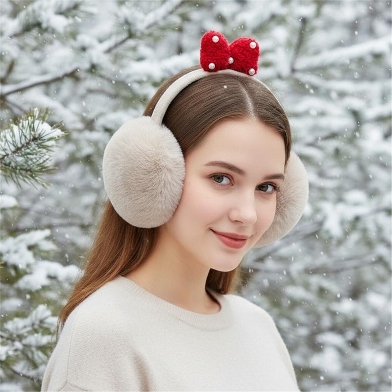 Multipurpose Plush Thermally Earmuffs With Cute Bows Design Comfortable Winter Ear Warmers For Cold Weather Activities