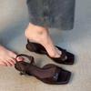 New Style Women's French Vintage One-Word Buckle Sandals Women's Square Toe Shallow Mouth Low Heel Non-Tired Feet Roman Shoes
