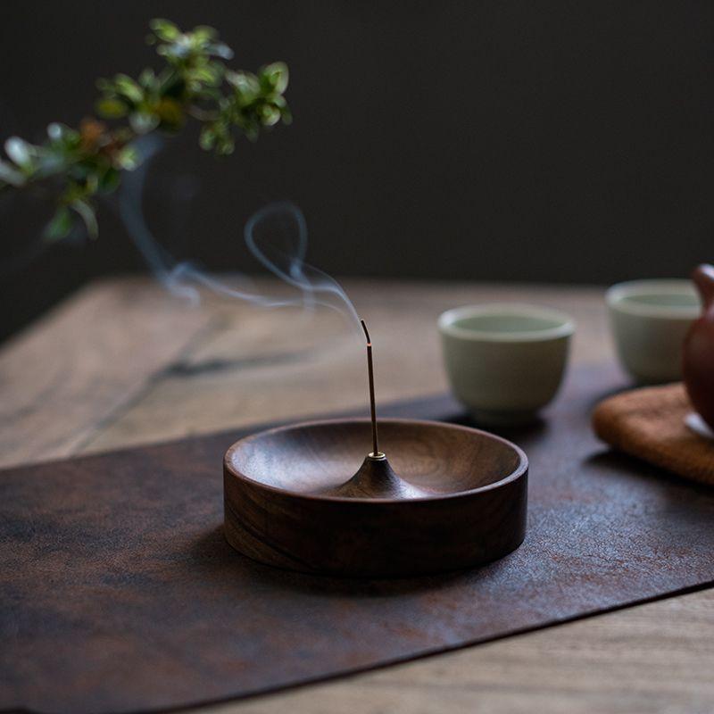 2025 New North American Black Walnut Solid Wood Incense Stick Handmade Tea Ceremony Round Incense Burner Agarwood Tray Holder