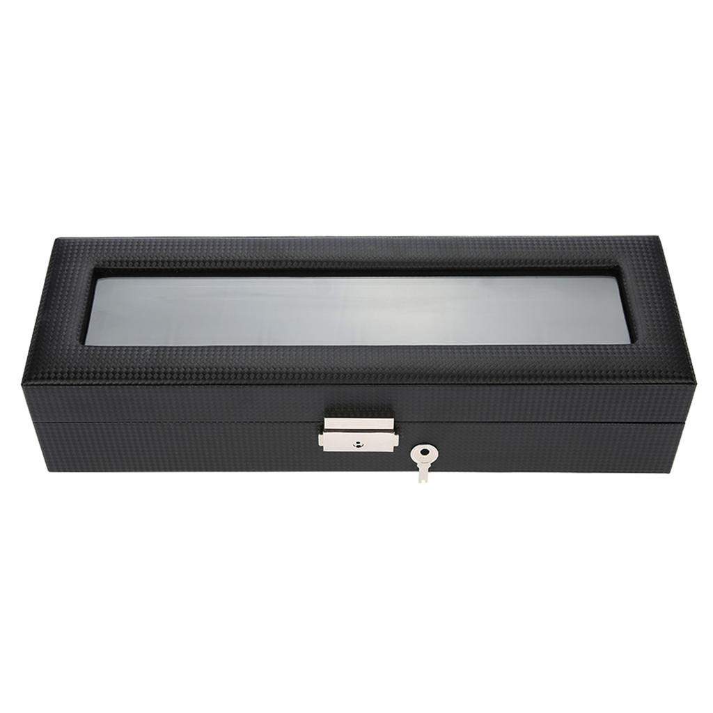Watch Gift Box, 6 Grid PU Carbon   Lther Watch Case Watch Box