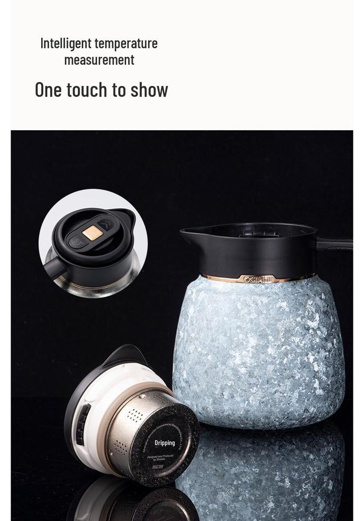 Qingshui® 1500ml Pure Titanium Stewing Teapot with Tea Separator & Temperature Display Vacuum Flask