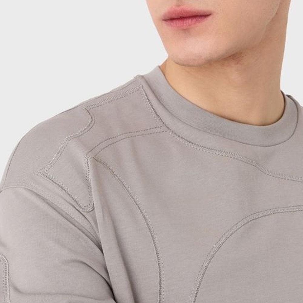 Emporio Armani Ss23 Solid Color Line Embroidered Round Neck Short Sleeve T-Shirt Men Tops Fog-Gray 3R1TT1-1JWZZ-0634