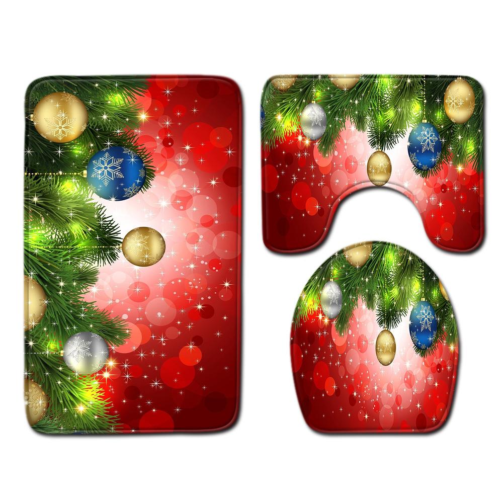 Christmas Bathroom Shower Curtain Four-Piece Floor Mat Toilet Non-Slip Door Mat Bedroom Living Room Absorbent Carpet