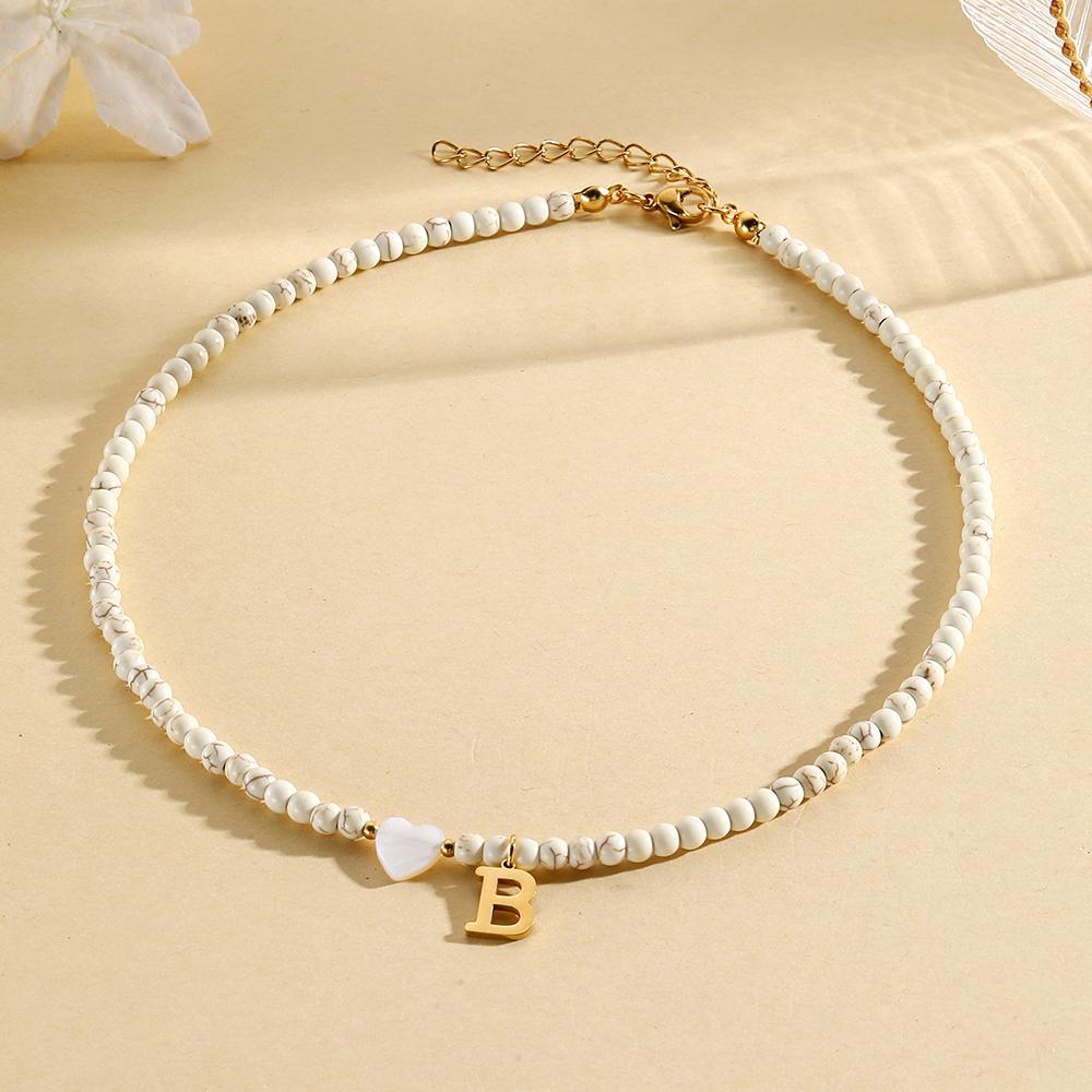 Bohemian Choker neck Initial necklaces heart-shaped shell letter pendant beads Women's stainless steel necklace woman trend2025