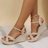 Sandali Zeppa Donna Punta Aperta Cinturino Incrociato Fibbia Suola in Canapa Comfort Casual Calzature Estive
