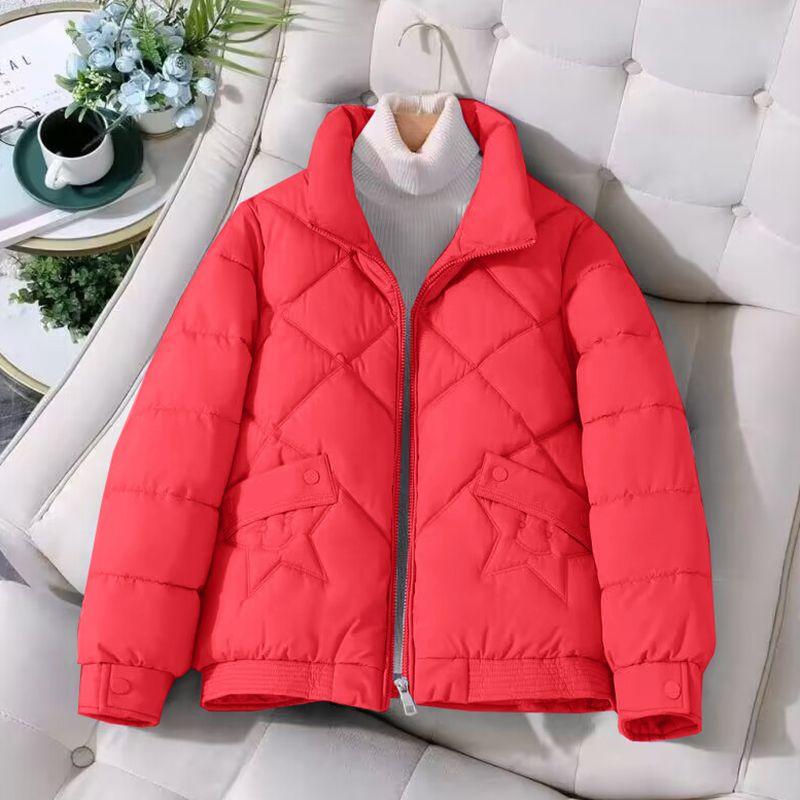 Women Stand Collar Short Padded Coat Warm Loose Thickened Korean Casual Winter Jacket