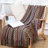 Bohemian Striped Tassel Knit Throw Blanket for Sofa or Bed
