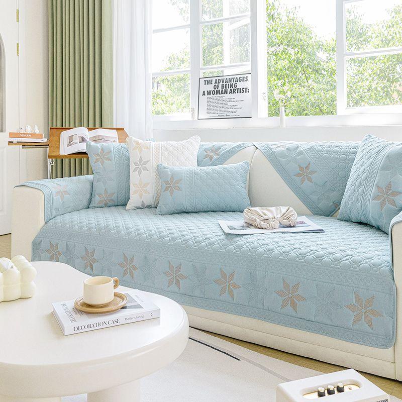 

All Year Round Universal Sofa Cushion Embroidered Non Slip Minimalist Modern Scandinavian Solid Color Fabric Craft Cushion Sofa Cover Cover Cloth X stars Blue 70*90cm