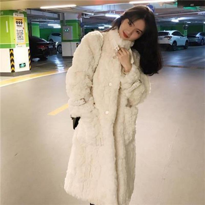 

Imitation fur coat women s winter women s clothing fur integrated lamb plush coat coat thickened S белый