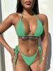 Sexy Women's Swimsuit Solid Color Halter Back Tie Bikini Set Beachwear Bathing Suits