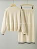 MARIA MARFA Elegant Knit Sweater and Floral Women's 2-Piece Set, Skirt, Spring/Summer Knitwear, Beige, 5S-M10-BEL