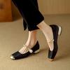 Mary Jane women's shoes French high heels retro summer 2026 new green national style thick heel with shoes