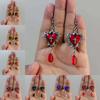 Dark Gem Blood Red Gothic Heart Rose Thorn Earrings - Original Halloween Design