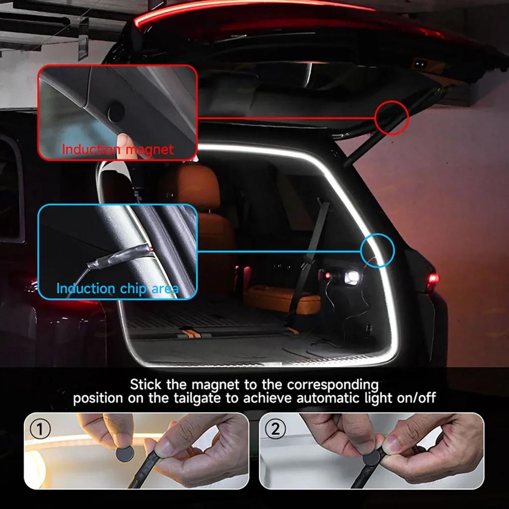 NEW Car LED Interior Light Strip High Brightness Light Interior Decoration Wiring Free Automatic Sensing Tailgate Light Strip
