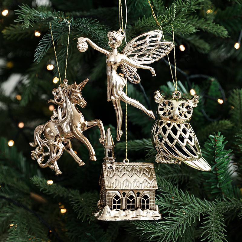 Cross-border Electroplated Christmas Tree Ornaments: Golden Snowflake & Reindeer Pendants