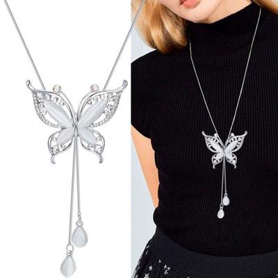 Opal Butterfly Chain Sweater Long Necklace Pendants Gift For Girl Jewelry