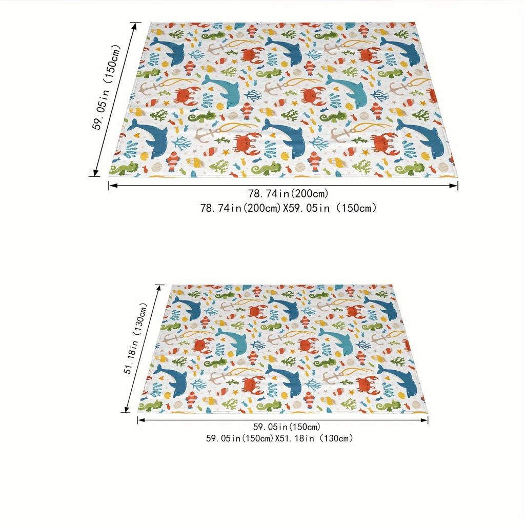1pc Vibrant Marine Life Flannel Throw Blanket - Cozy, Soft, and Warm with Dolphins, Crabs, and Sea Plants Print - Ideal for Couc