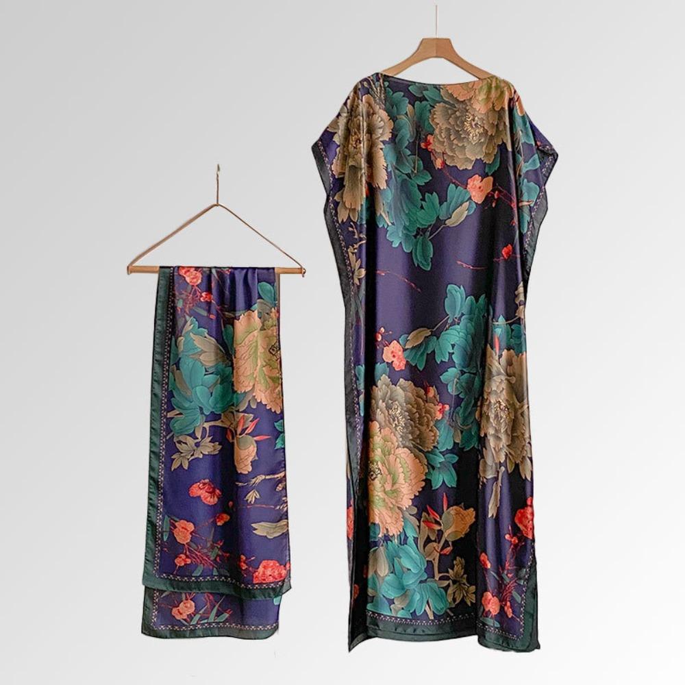 Elegant Print Cape Shawl Floral Butterfly Peacock Cape Shawl Scarf for Beach Vacation