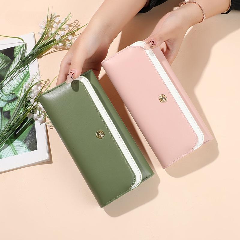 Women Long Wallet Large Capacity PU Leather Clutch Wallet Fashion Trifold Card Holder Coin Purse Lady Organizer Handbag Wrist Wallet