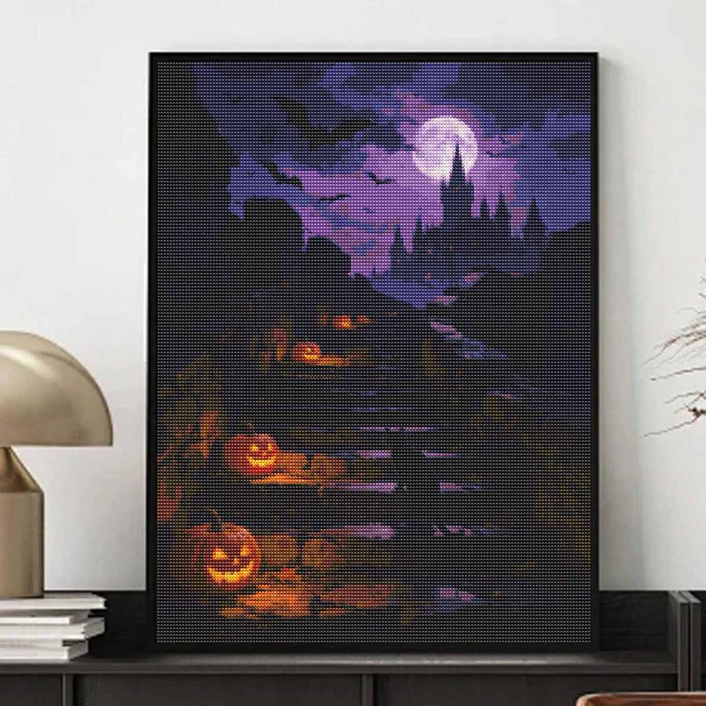 Halloween Diamond Painting Kit Pumpkin Castle Full Moon Landscape Handmade Diy Painting Home Decoration Painting