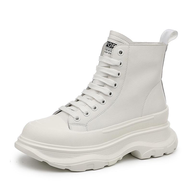 Dámské bílé vysoké 2022 z pravé kůže platformové ležérní tenisky