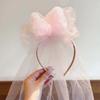 Flowing Girls Head Gauze Polyester Bridal Tulle Fashion Bow Veil Hair Hoop  Women