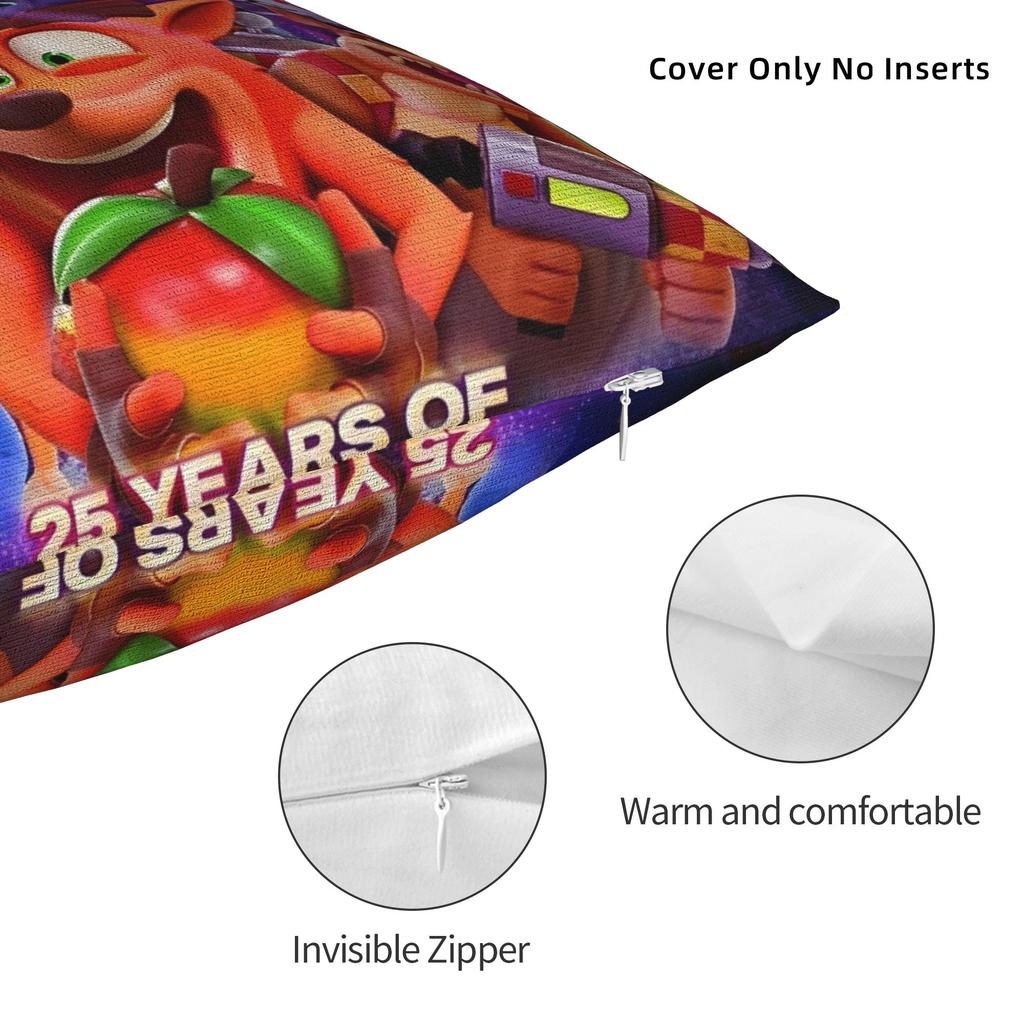 Decorative Pillowcases Crashs Bandicoots Cartoon Merch Bedroom Video Game Throw Pillow Case Cover Drop Shipping Multiple Sizes