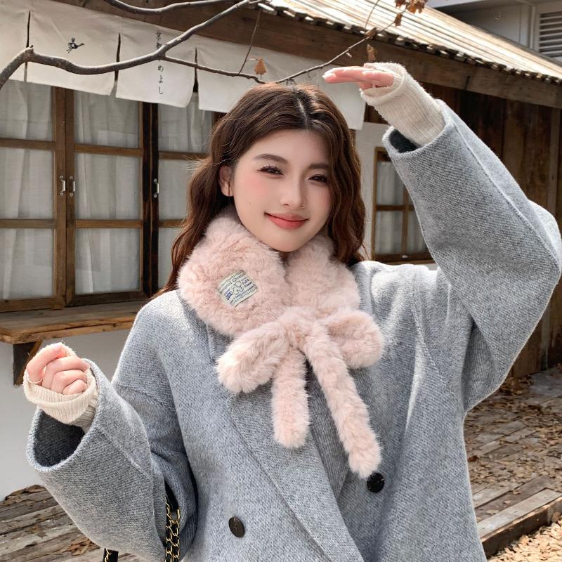 Women Soft Plush Scarf Winter Thicken Warm Faux Rabbit Fur Snood Scarves Outdoor Cold-Proof Neck Collar Neckerchief