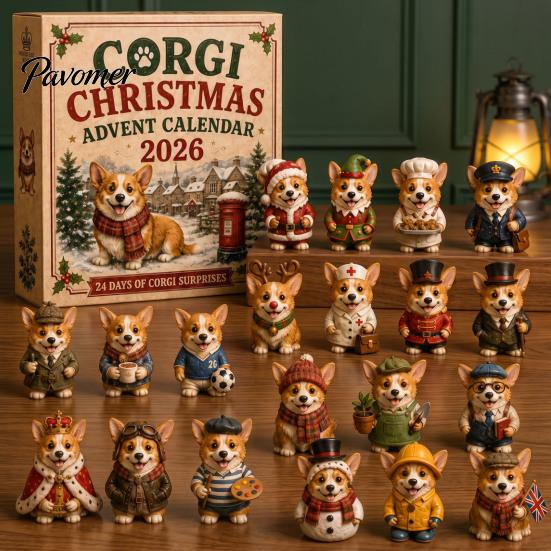 Sammlerhunde-Figuren Adventskalender, 24-Tage-Weihnachts-Countdown Acryl-Ornament-Set mit Feiertagsdekoration Mini-Figuren, Baumbehang