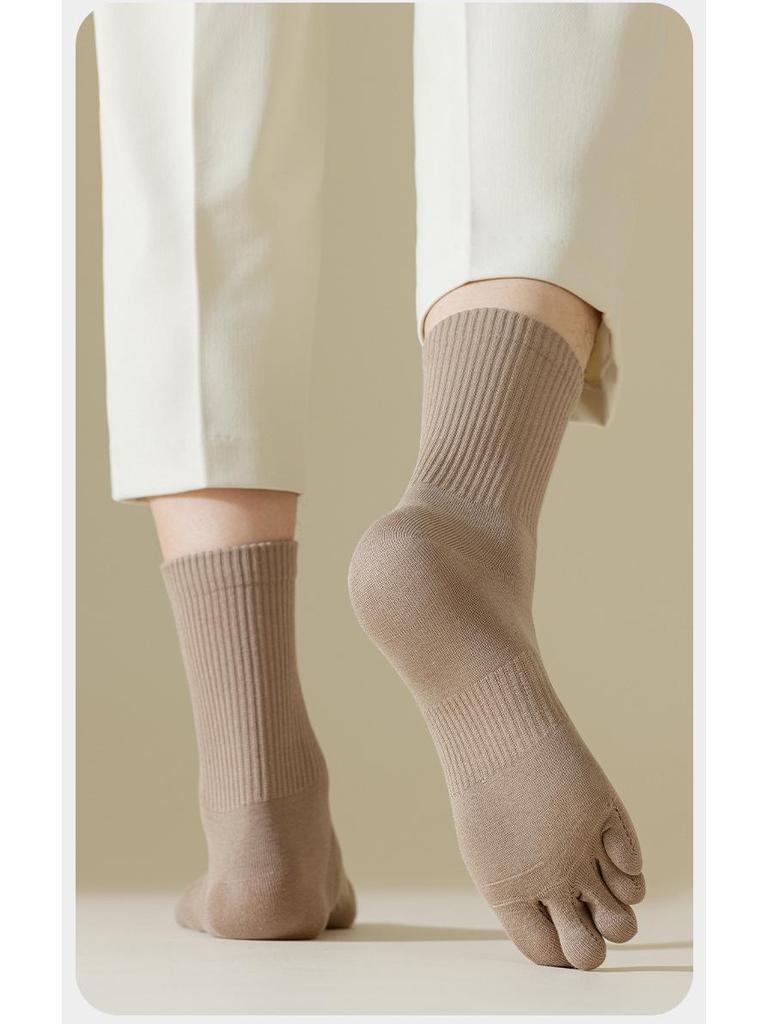 Men's Seamless Split Toe Cotton Socks: Solid & Striped, Breathable, Antibacterial, Anti-Odor, Mid-Calf Casual.