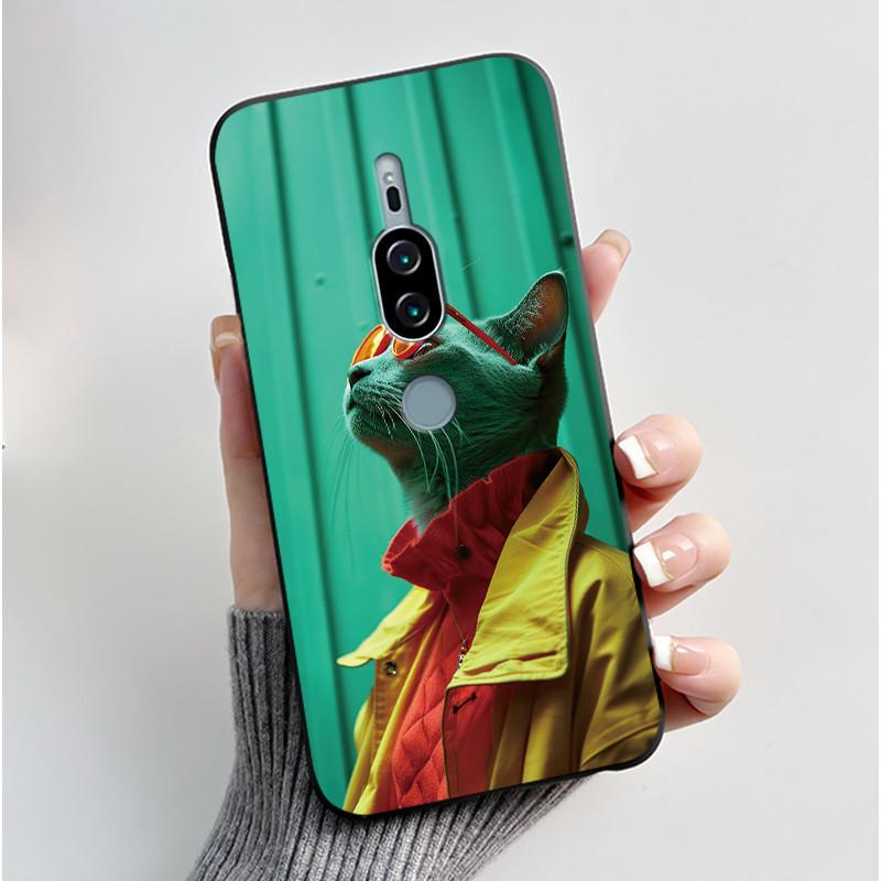 Per Sony Xperia XZ2 Premium SOV38 H8166 H8116 Custodia per Telefono Estetica Moda Gatto Carino Cartone Animato Nero Tocco Morbido Posteriore Cover in Silicone