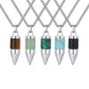 Stainless Steel Gemstone Pendant with Black Agate, Turquoise, Malachite, Aventurine, and Tiger Eye - Round Bullet Design.