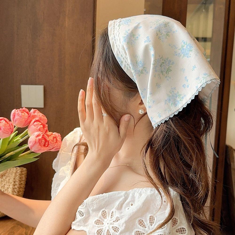 Multicolor Lace Butterfly Headband Floral Patern Headscarf Sweet Triangular Headband  Spring Outing